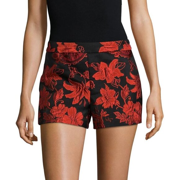 Alice + Olivia Red Floral Jacquard Paisley Shorts Size 2 Made in USA - Picture 1 of 11